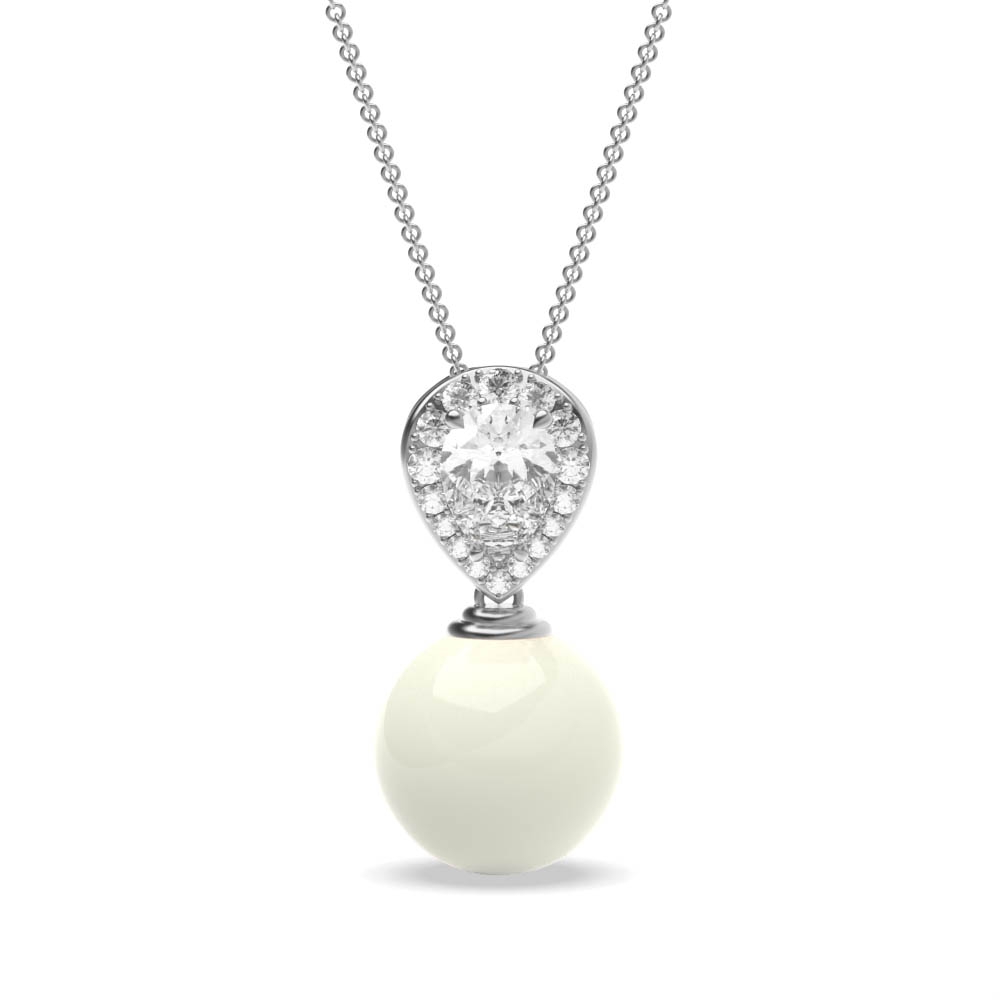 Pear shape diamond with white pearl pendant (10.0mm)