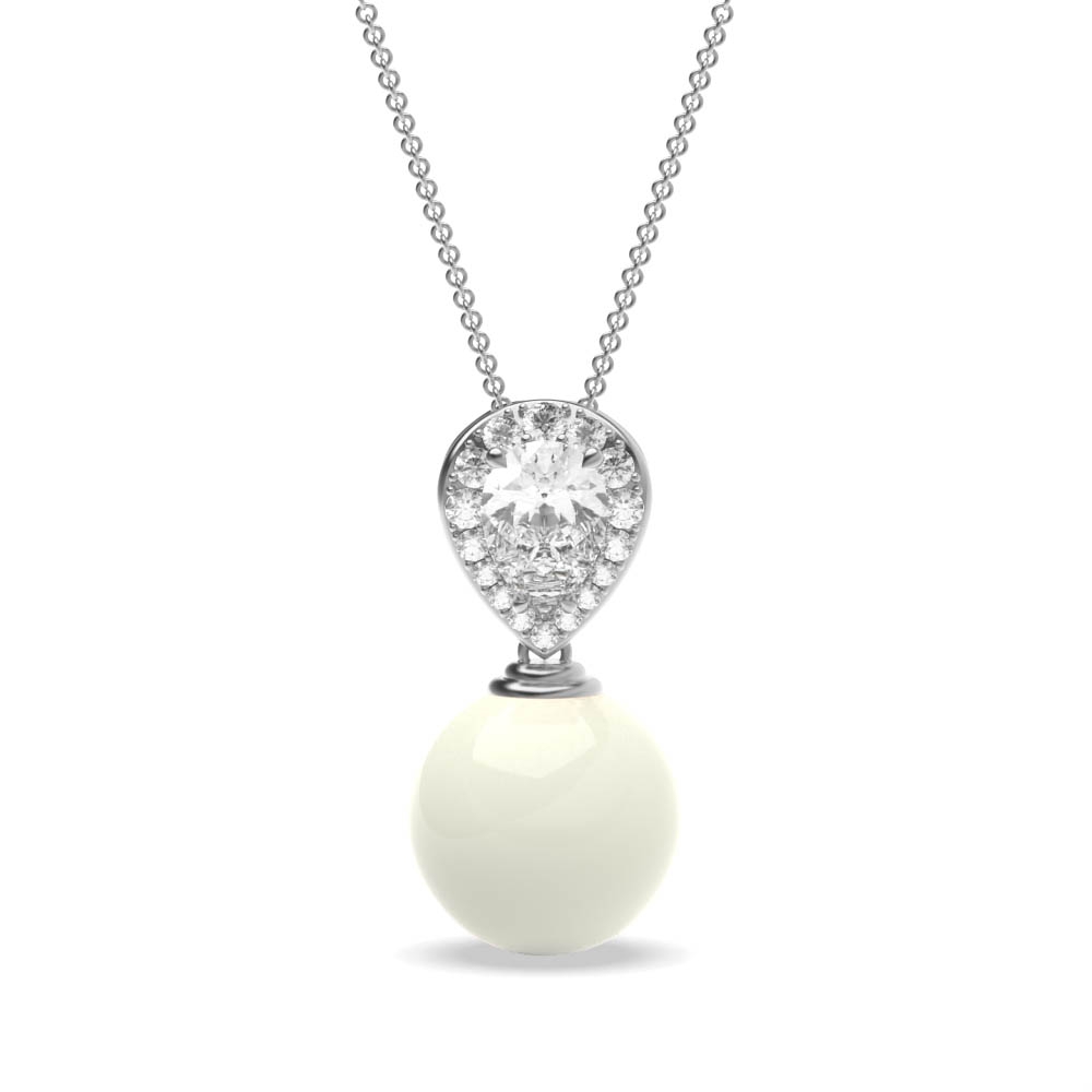 Pear shape Lab Grown Diamond with white pearl pendant (10.0mm)