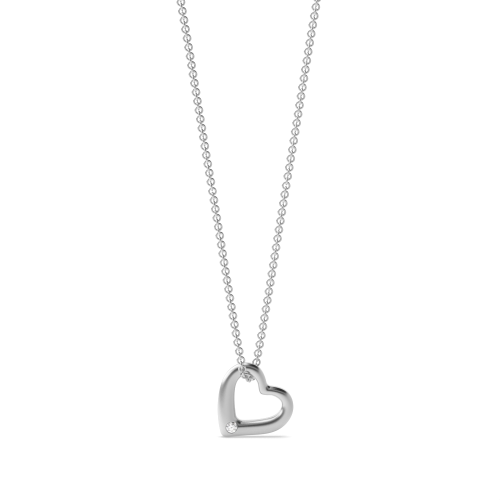 Flush Settings Round Diamond Minimal Single Diamond Heart Necklace  (6.00mm - 10.0mm)