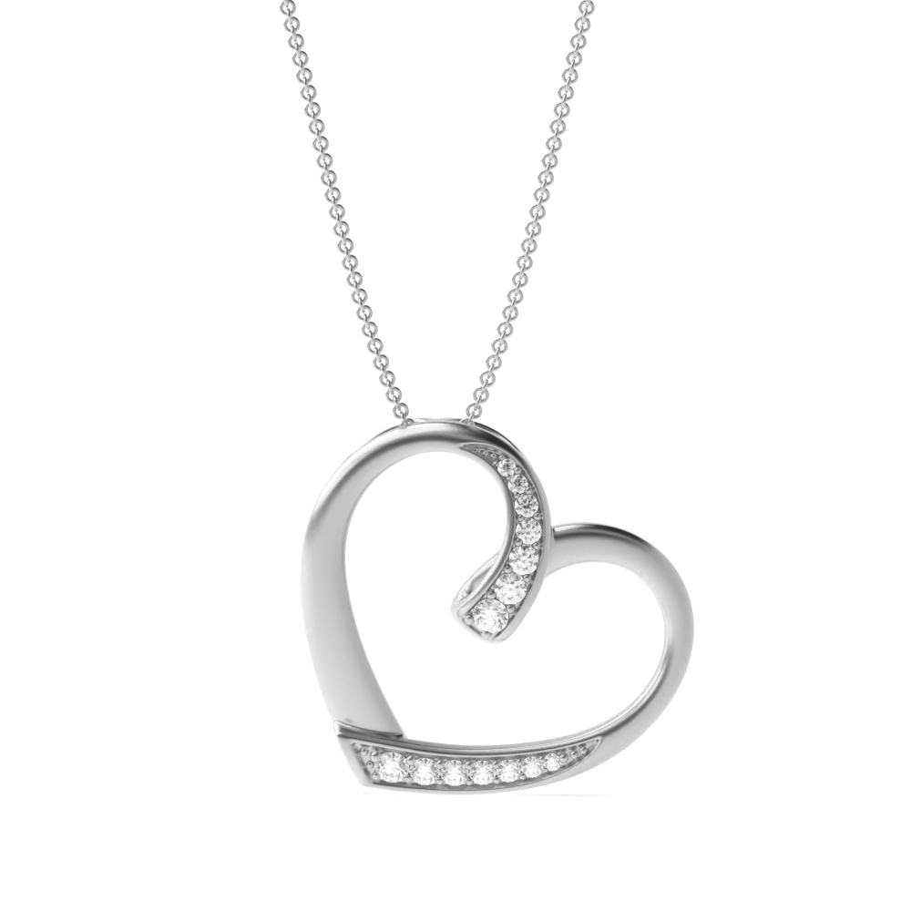 Pave Setting Round Diamond Dropping Diamond Heart Necklace  (18.50mm X 19.00mm)