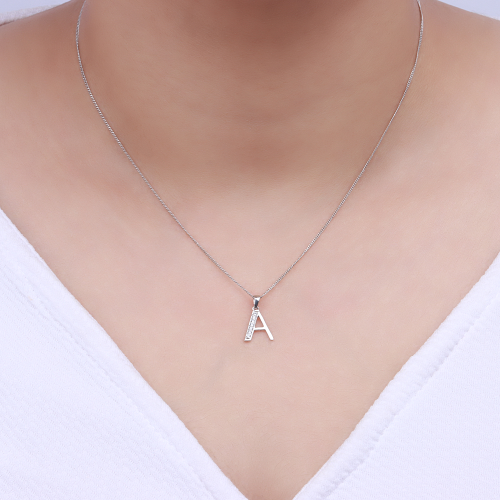 Pave Setting Round White Gold Initial Pendant Necklace
