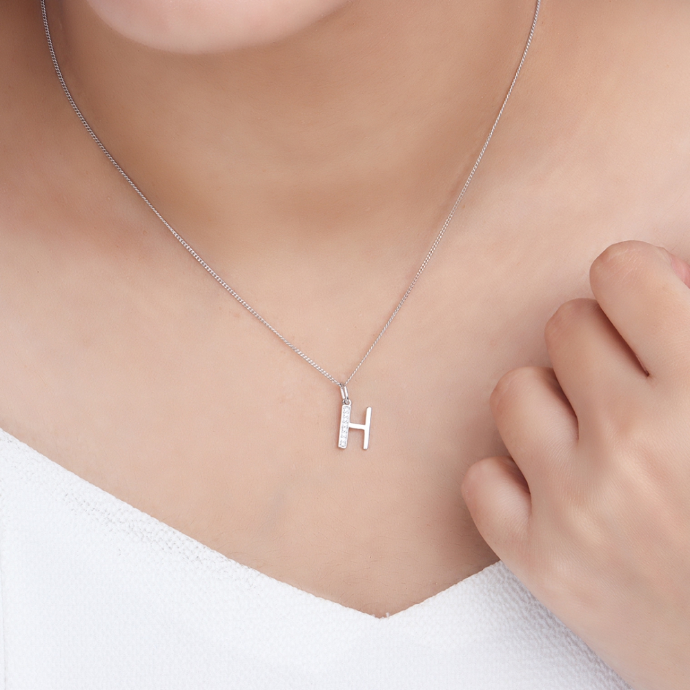 Pave Setting Round Art deco initial 'H' Name Lab Grown Initial Diamond Jewellery