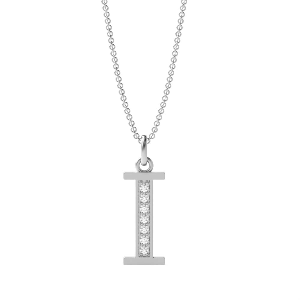 Art Deco Initial 'I' Name Diamond Pendant Necklace (18mm X 6mm)