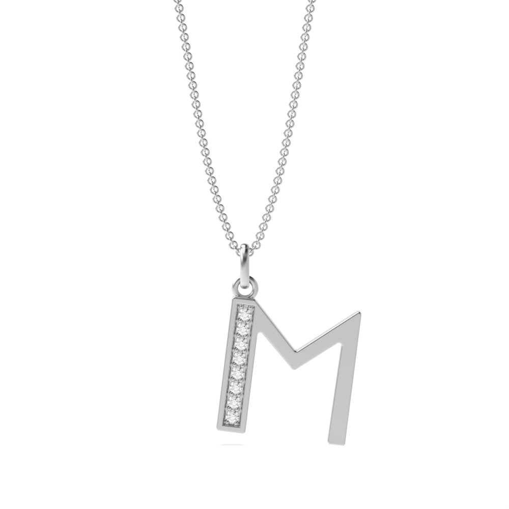 Art Deco Initial 'M' Name Diamond Pendant Necklace (18mm X 11mm)