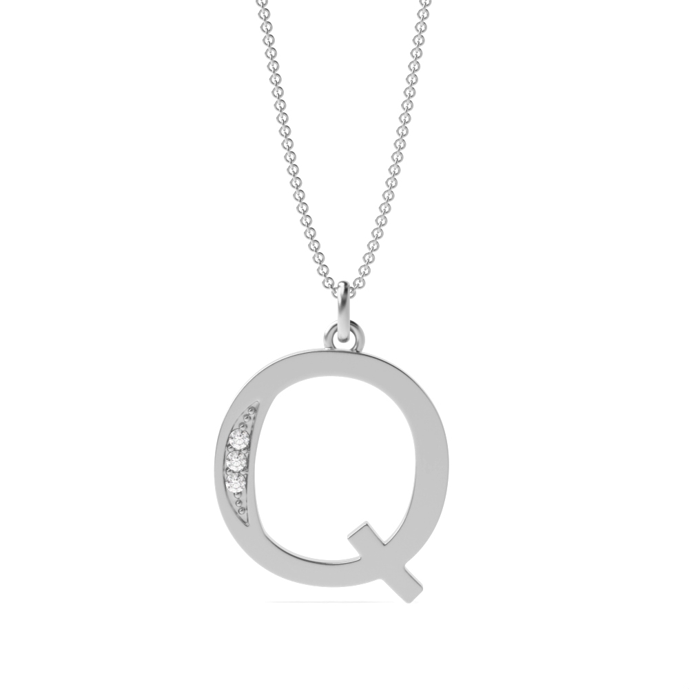 Art Deco Initial 'Q' Name Lab Grown Diamond Pendant Necklace (19mm X 11mm)