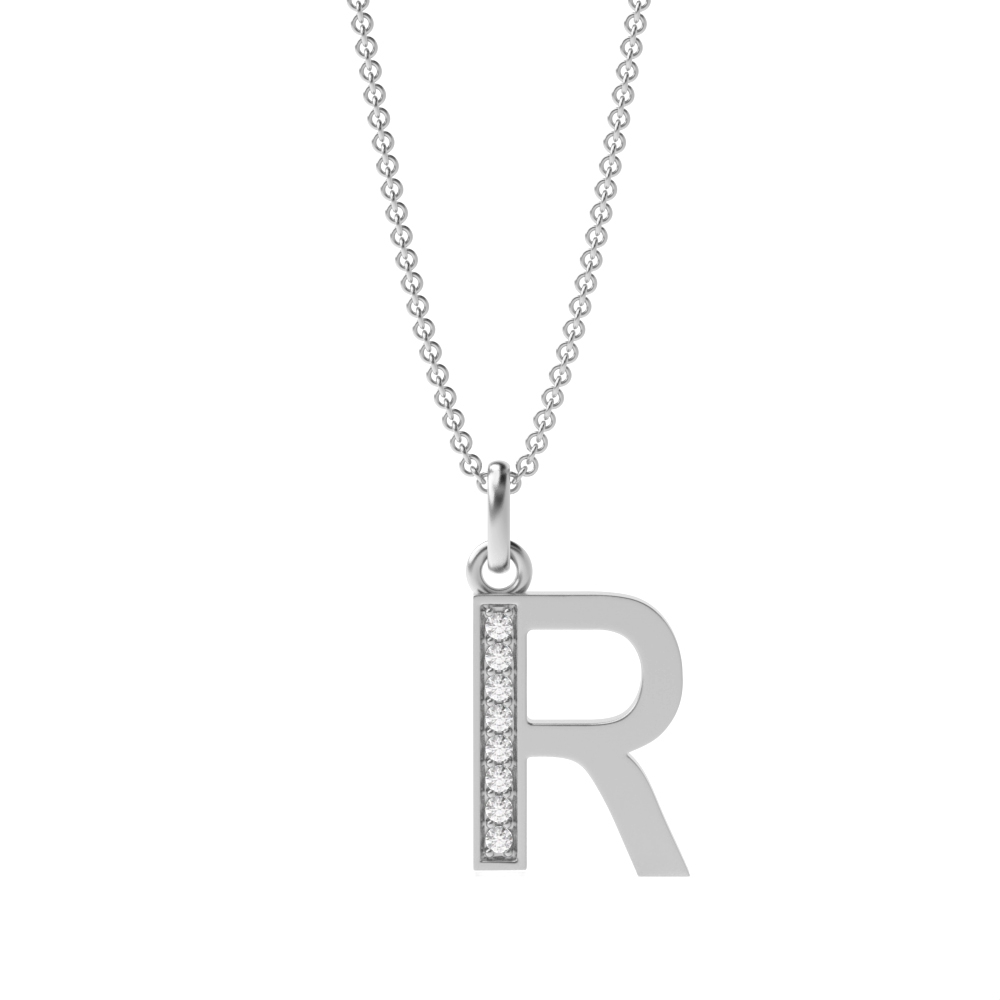 Art Deco Initial 'R' Name Lab Grown Diamond Pendant Necklace (18mm X 8.2mm)