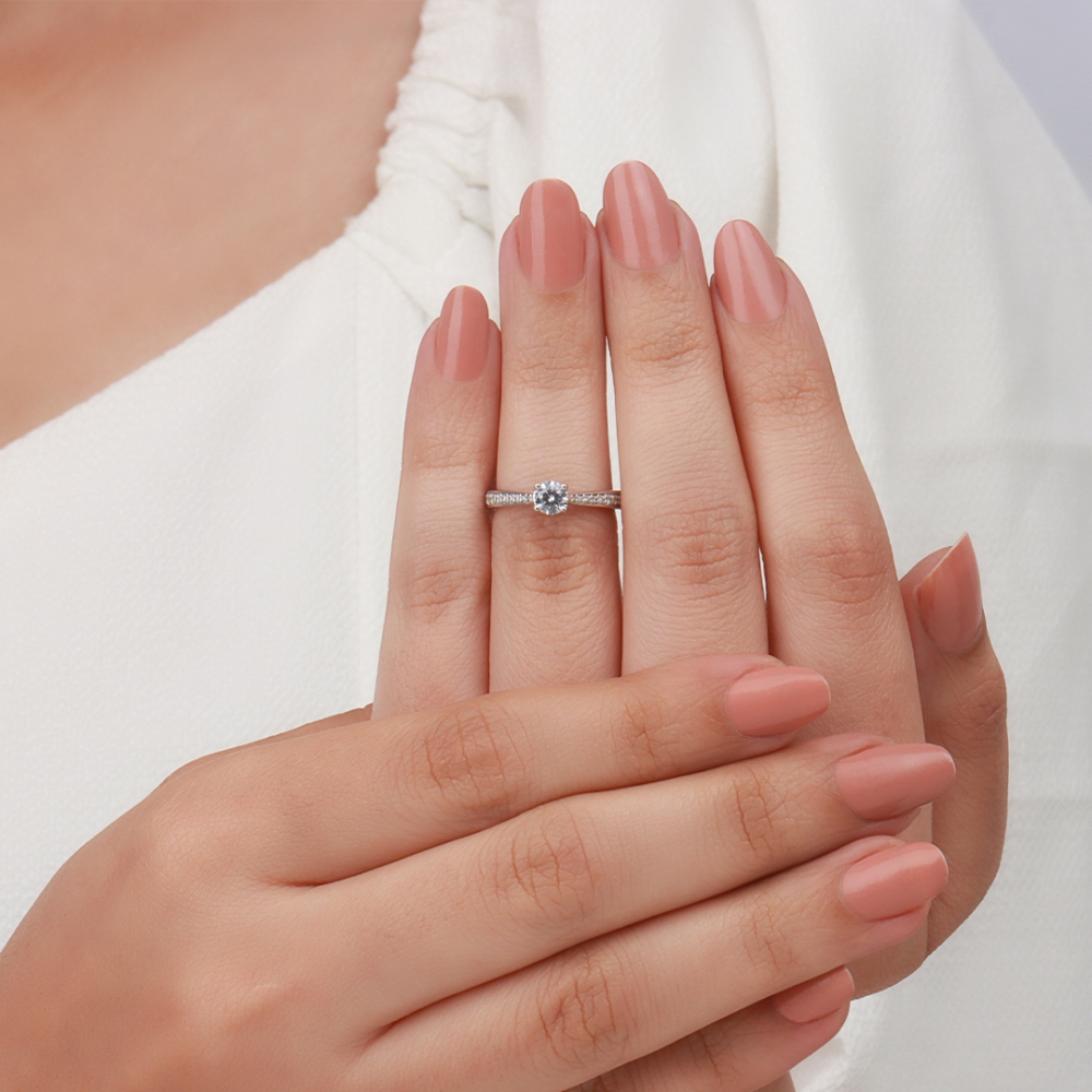 Round Platinum Side Stone Engagement Ring