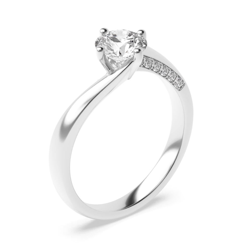 Twist Prong Set Round Side Stone Diamond Engagement Ring