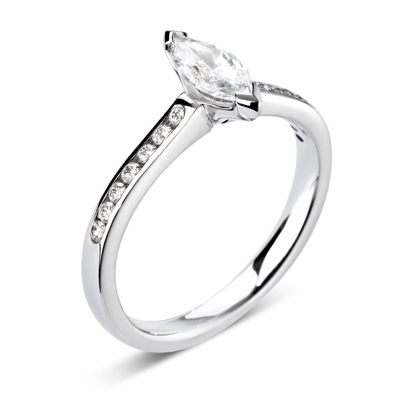 Marquise Shoulder Set Accented Side Diamond Engagement Ring