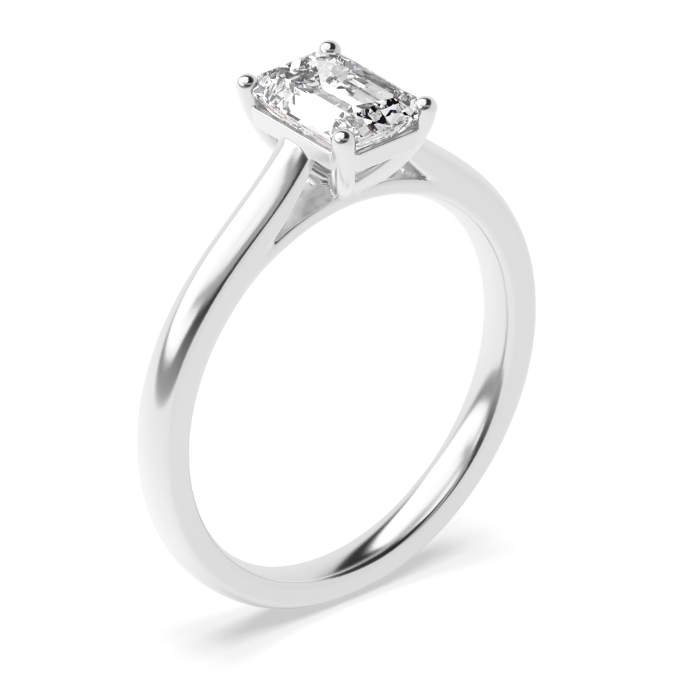 4 Prong Setting Emerald Solitaire Diamond Engagement Ring