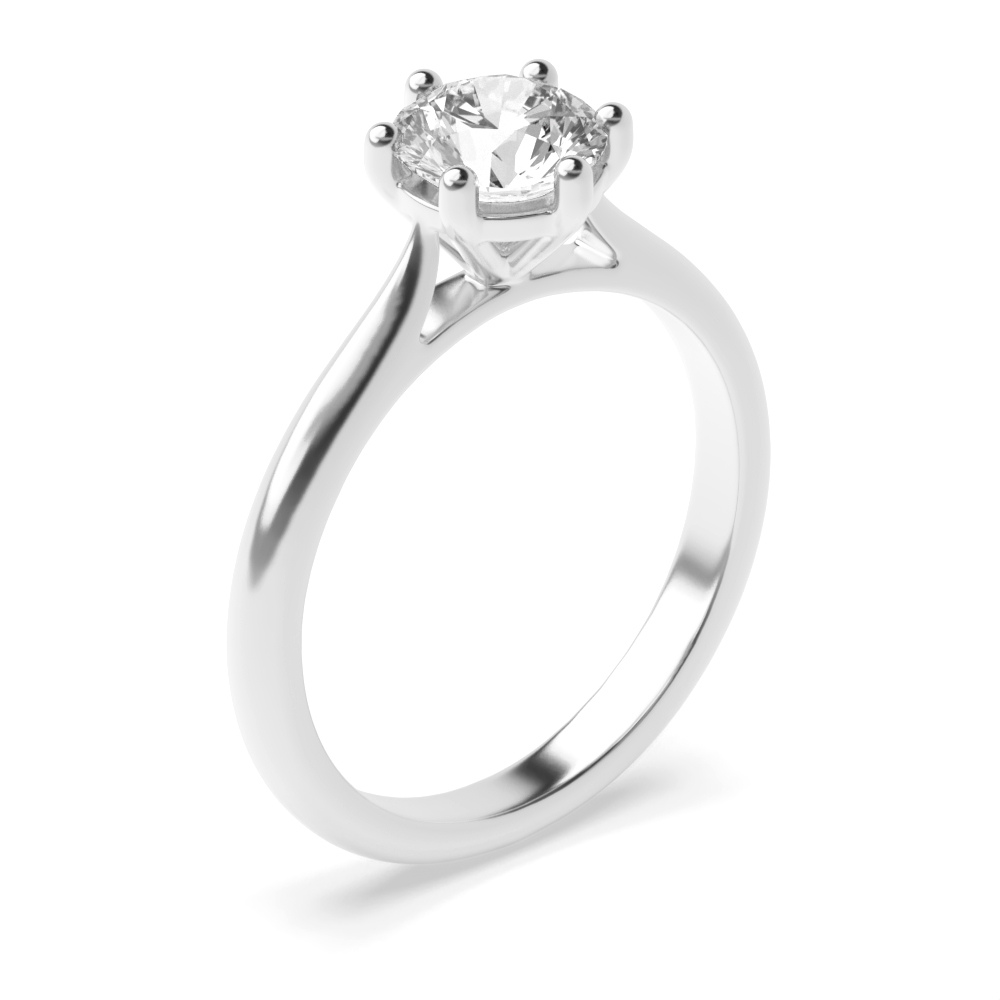 Round Cut Solitaire Diamond Engagement Rings In White Gold / Platinum 6 Claw Set
