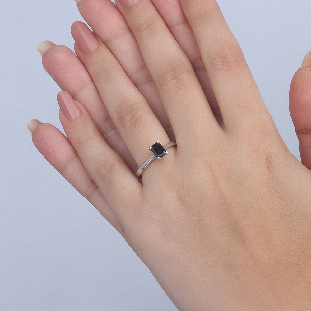 Delicate tapering shoulder Black Diamond Solitaire Engagement Rings