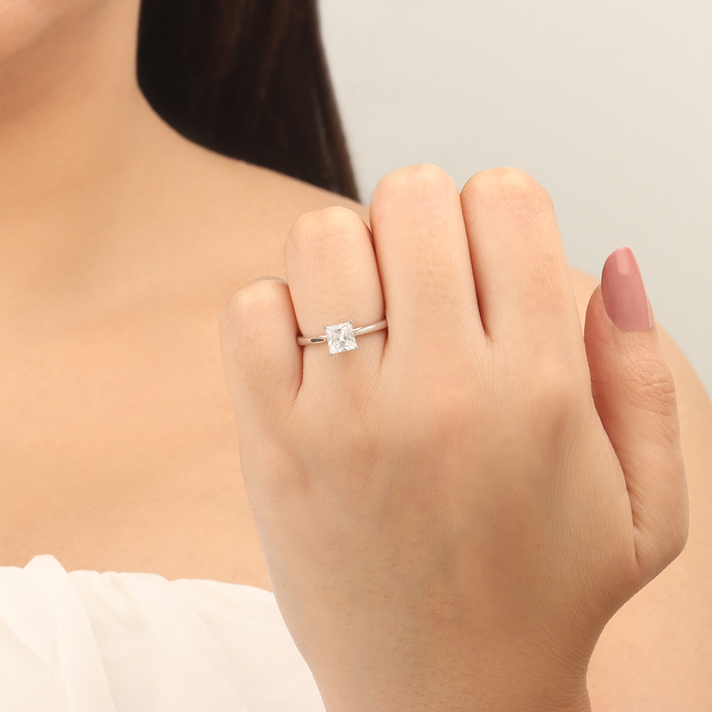 Princess Delicate tapering shoulder Engagement Rings