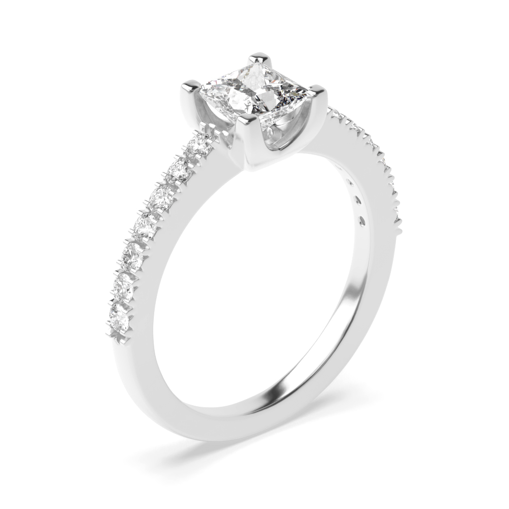 Prong Setting Princess and Round Side Moissanite Engagement Ring