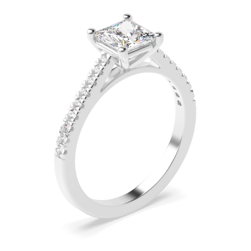 Princess Shoulder Set Accented Side Diamond Engagement Ring