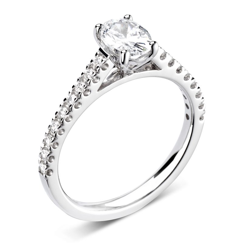 Oval Shoulder Set Accented Side Diamond Engagement Ring