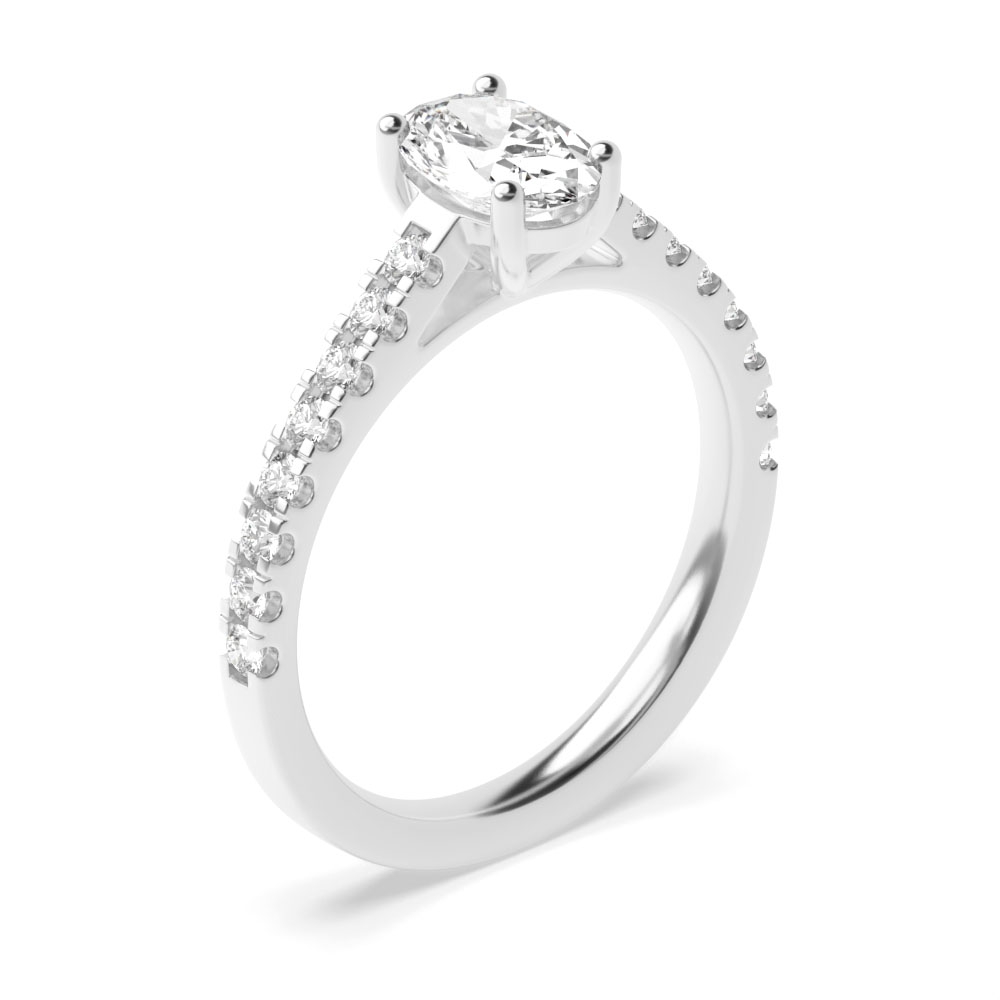 Oval Shoulder Set Accented Side Diamond Engagement Ring