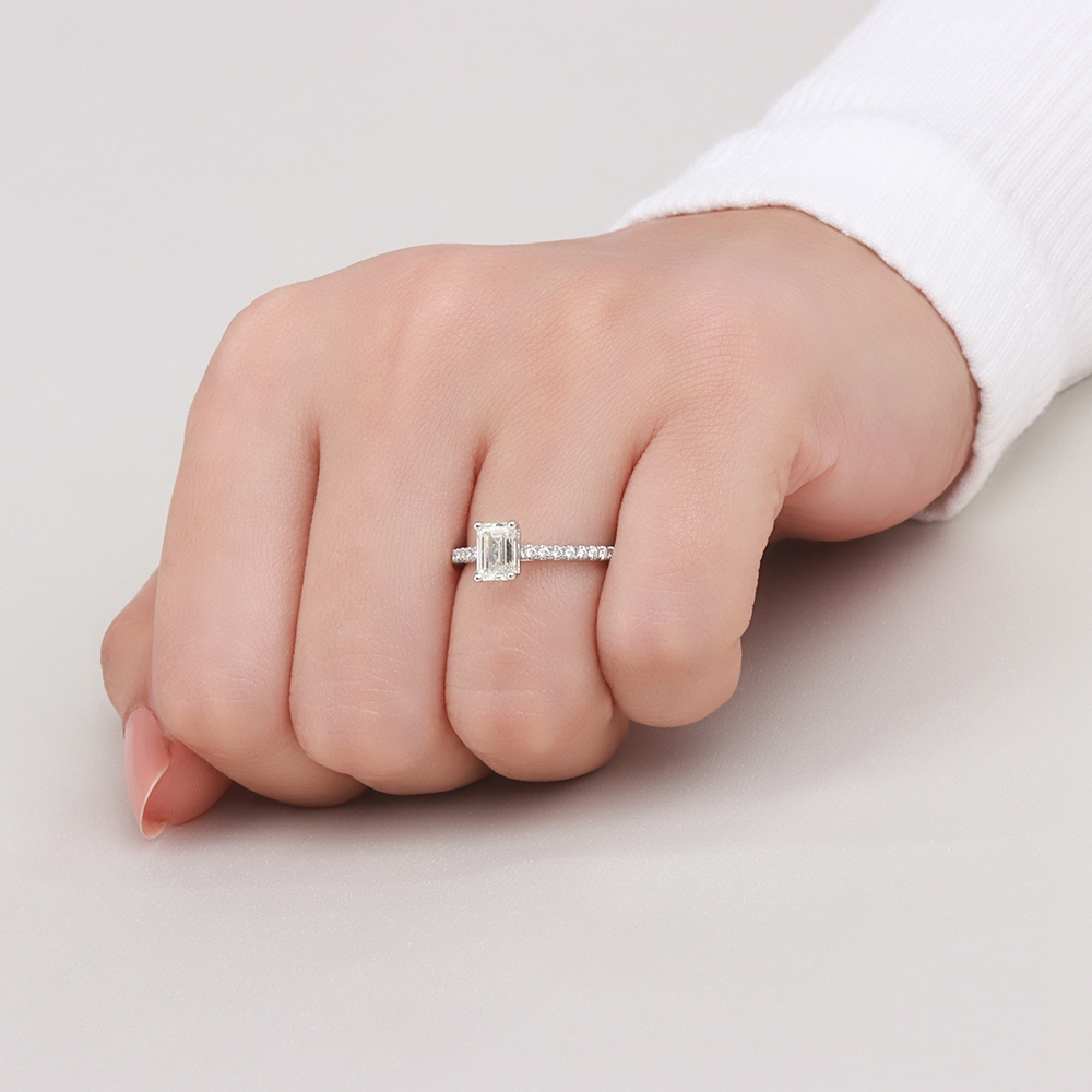 4 Emerald Prong Set Lab Grown Diamond Side Stone Engagement Ring