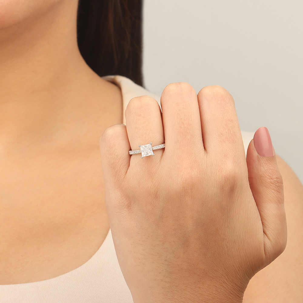 Princess Prong set side stone Engagement Rings