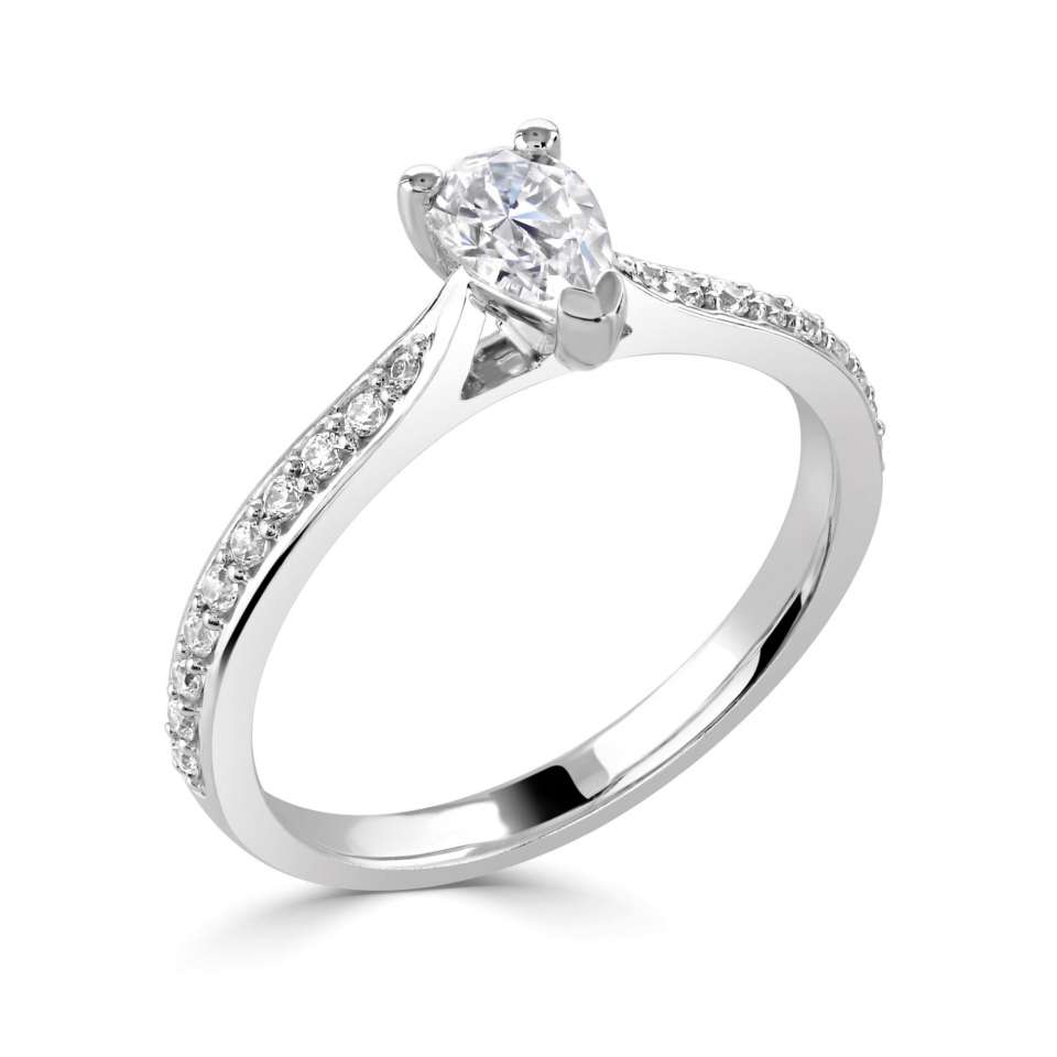 Pear Set Engagement Rings in Tapering Shoulder Set Diamond