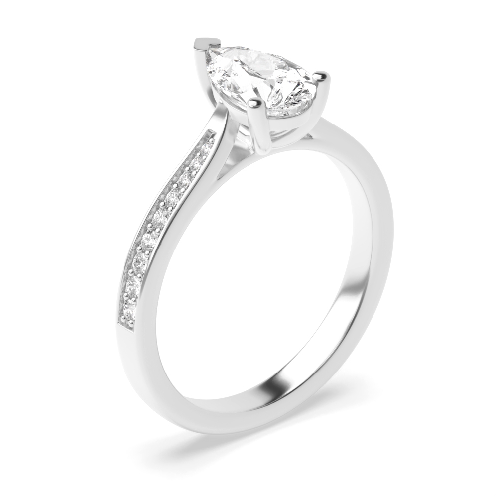 Pear Set Engagement Rings In Tapering Shoulder Set Diamond