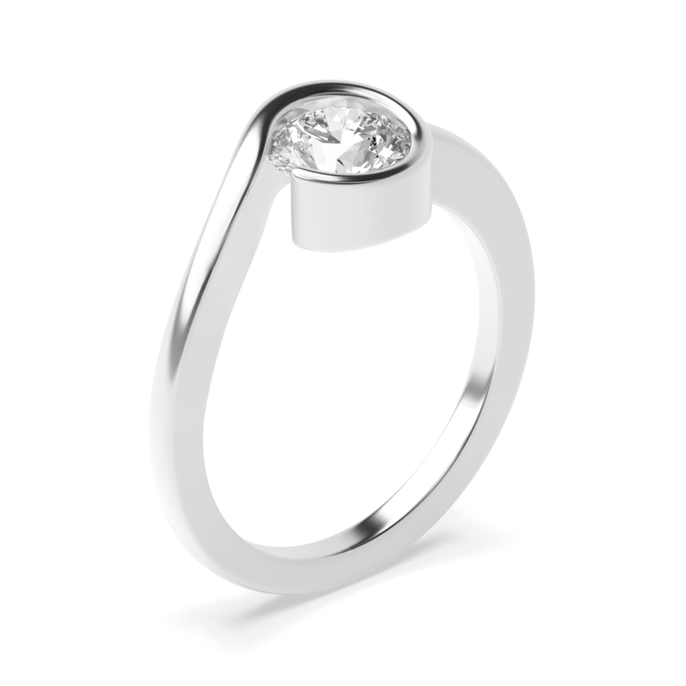 Swirl Shaped Bezel Set Round Solitaire Diamond Engagement Rings