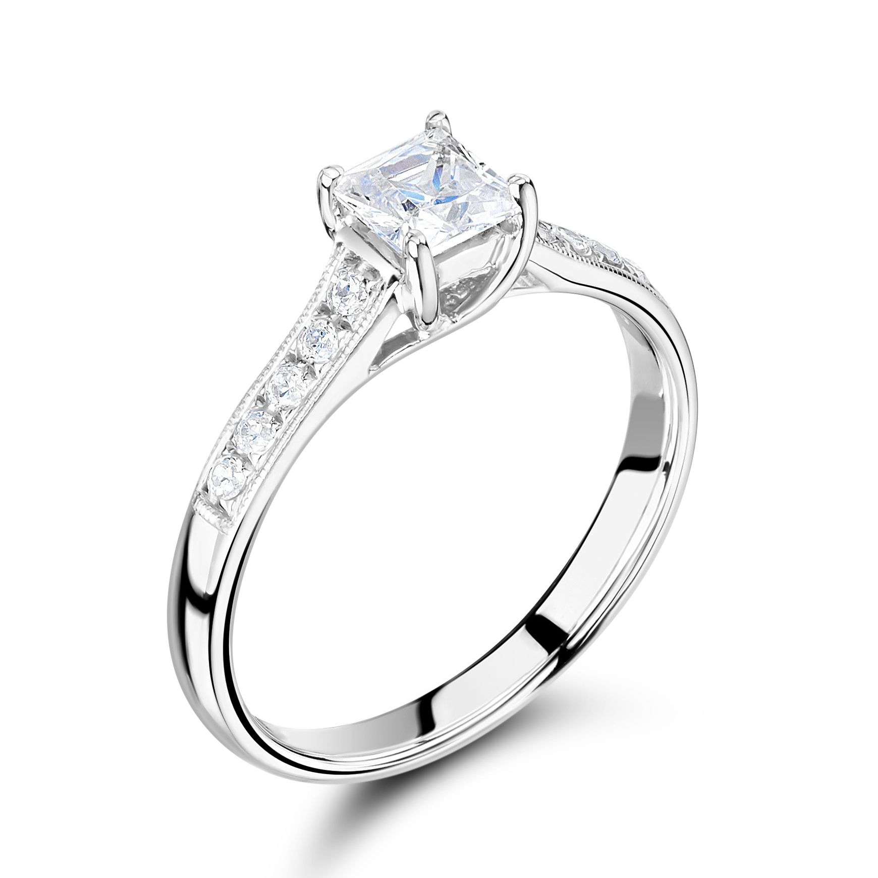 Vintage Style Milligraing Shoulder Set Side Stone Diamond Engagement Ring