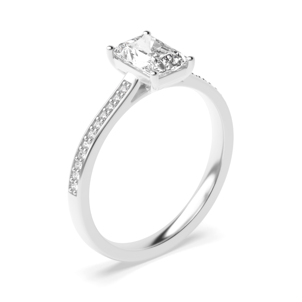 Radiant Side Stone On Shoulder Set Accented Diamond Engagement Ring