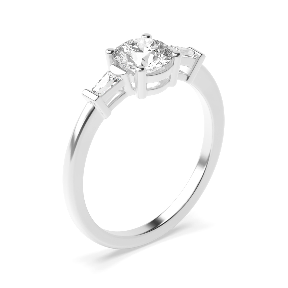 Round Cut with Tapered Baguette on Side Diamond Engagement Rings