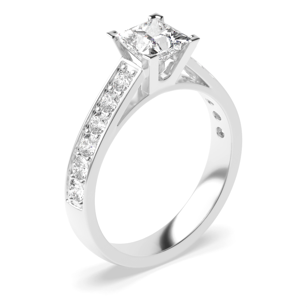Princess Cut Side Stone On Shoulder Set Accented Diamond Engagement Ring Uk