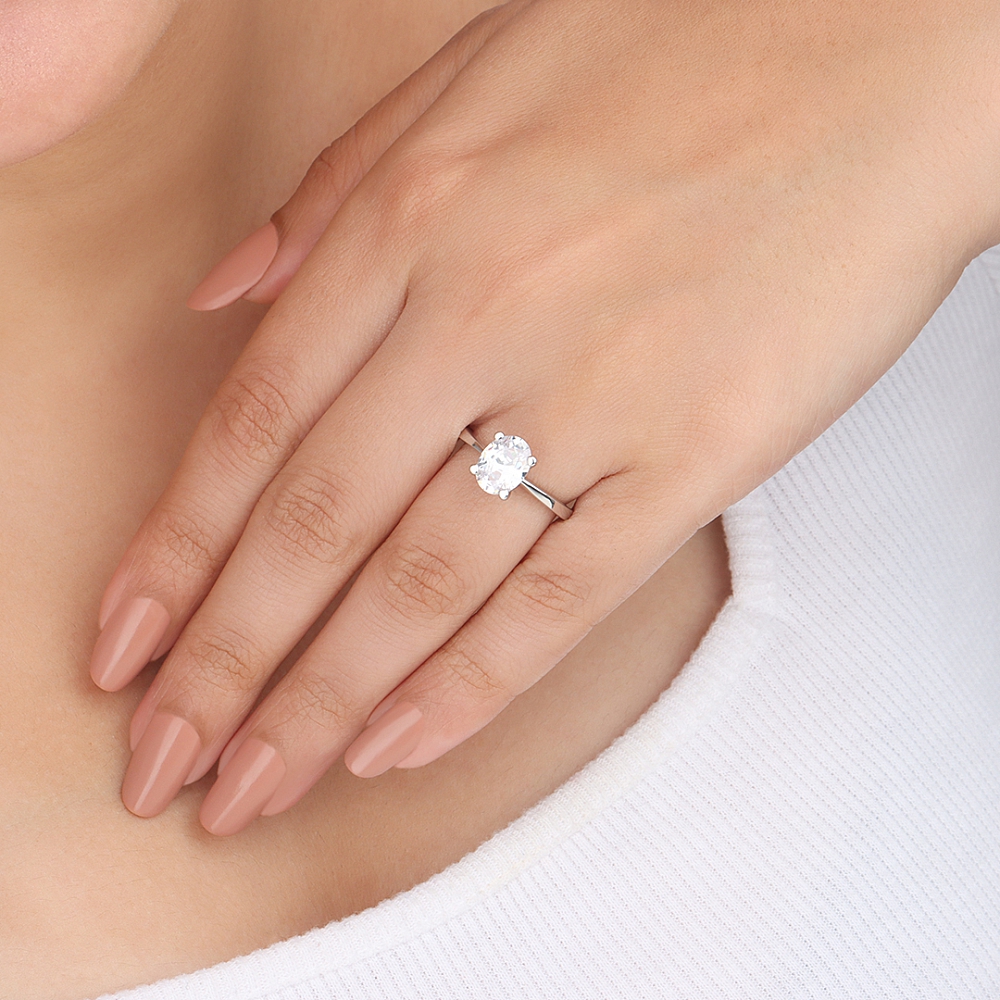 4 Prong Oval V shaped Solitaire Engagement Ring