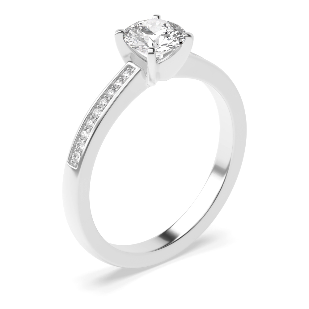 Side Stone On Shoulder Set Accented Lab Grown Diamond Engagement Ring White Gold / Platinum