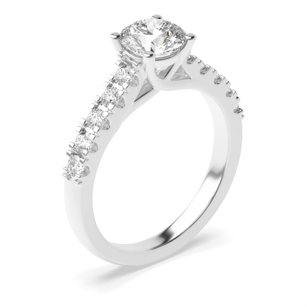Round Cut Side Stone On Shoulder Set Accented Lab Grown Diamond Engagement Ring White Gold