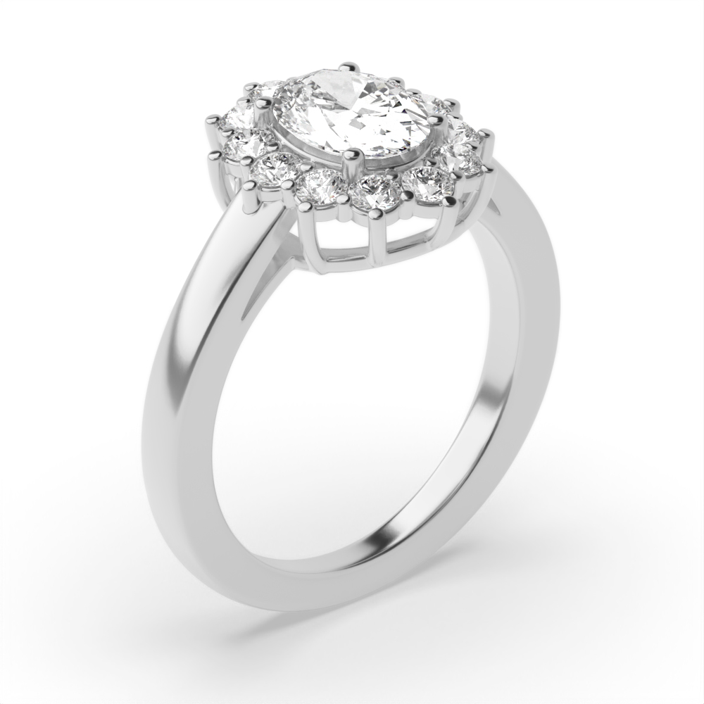Prong Setting Oval Shape  Halo Diamond Engagement Rings in Gold & Platinum