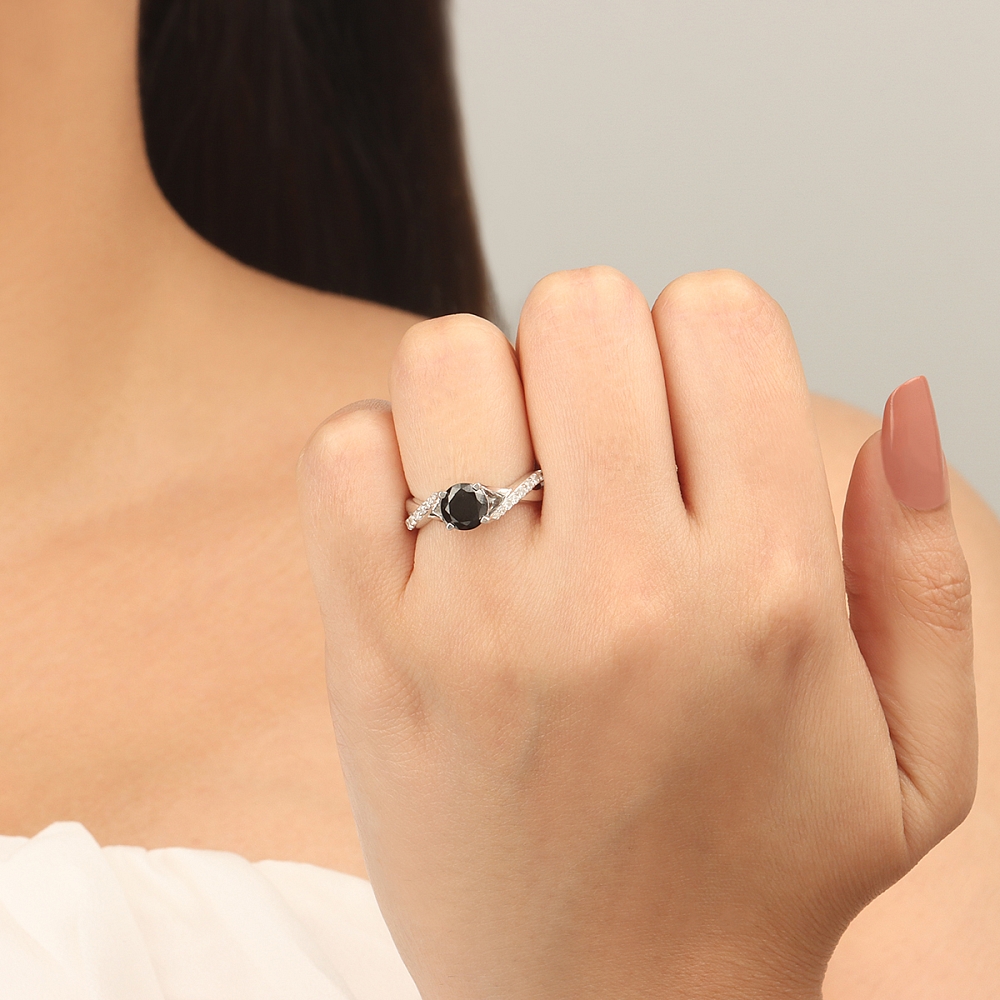 Crossover shoulder Black Diamond Engagement Rings