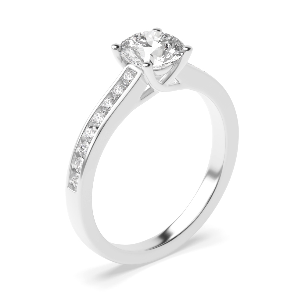 Side Stone Round Moissanite Engagement Ring Shoulder Set Platinum