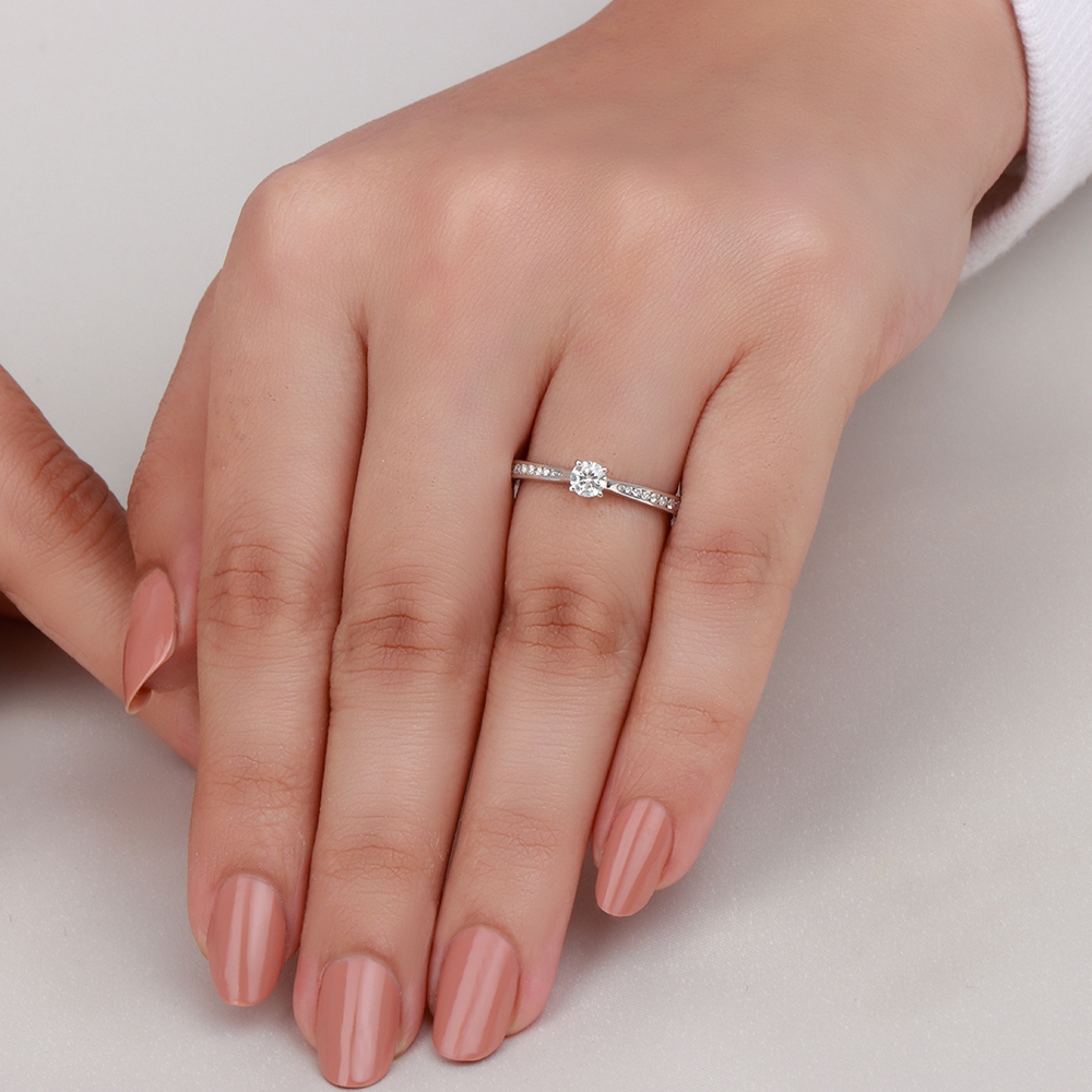 4 Prong Platinum Side Stone Engagement Ring