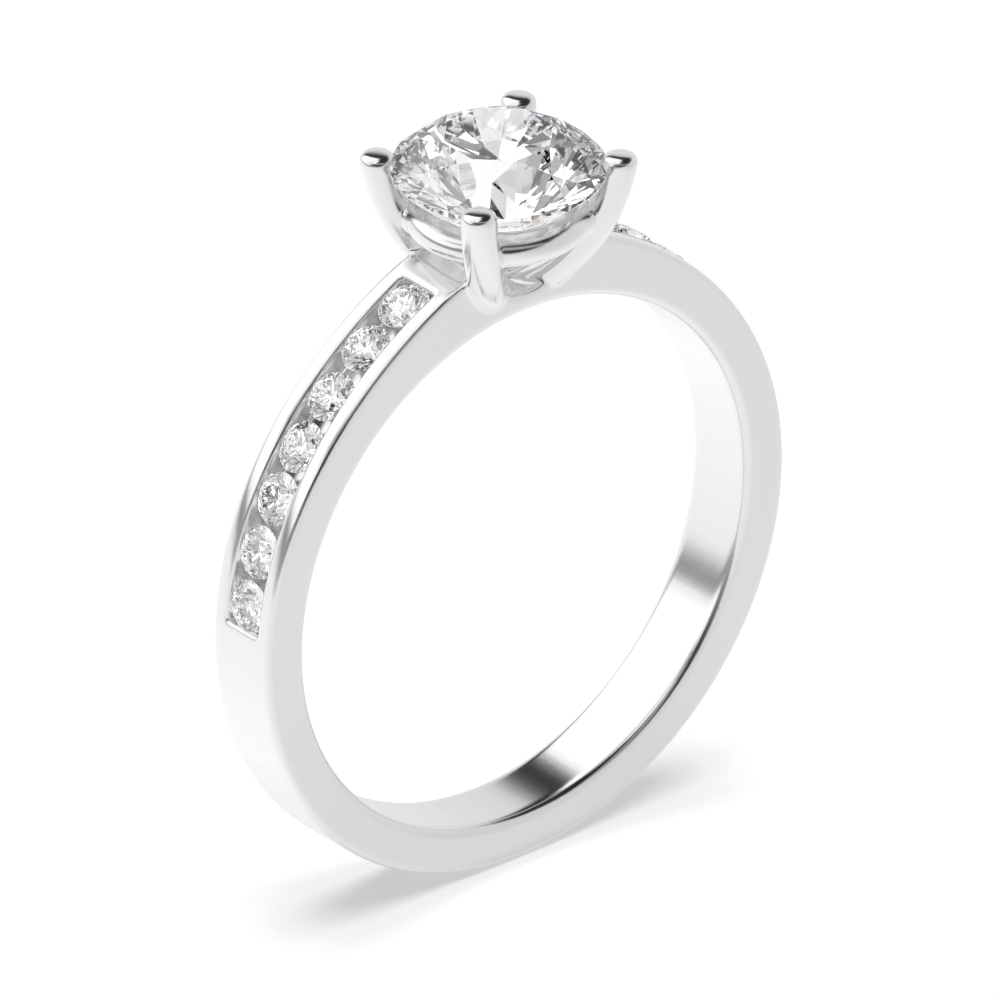 Round Diamond Engagement Ring Side Stone On Shoulder Set Accented White Gold