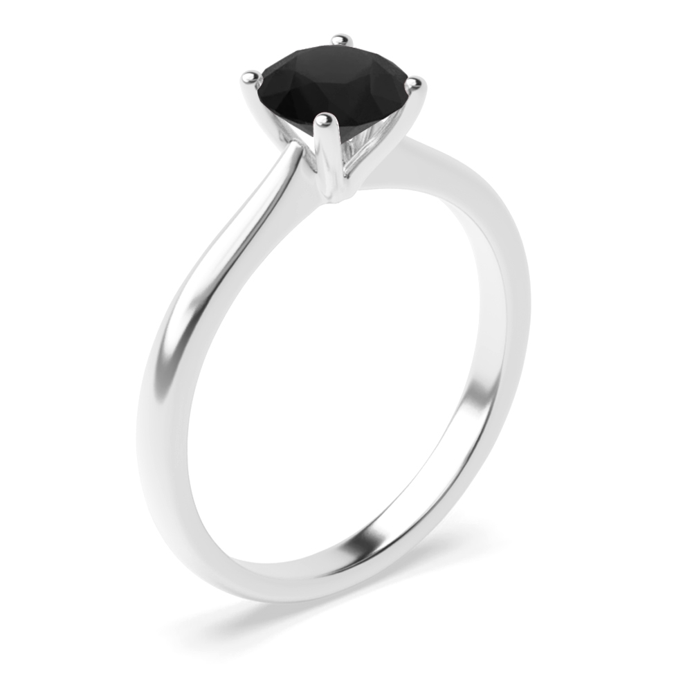 Round Solitaire Black Diamond Engagement Rings White/Rose Gold & Platinum 