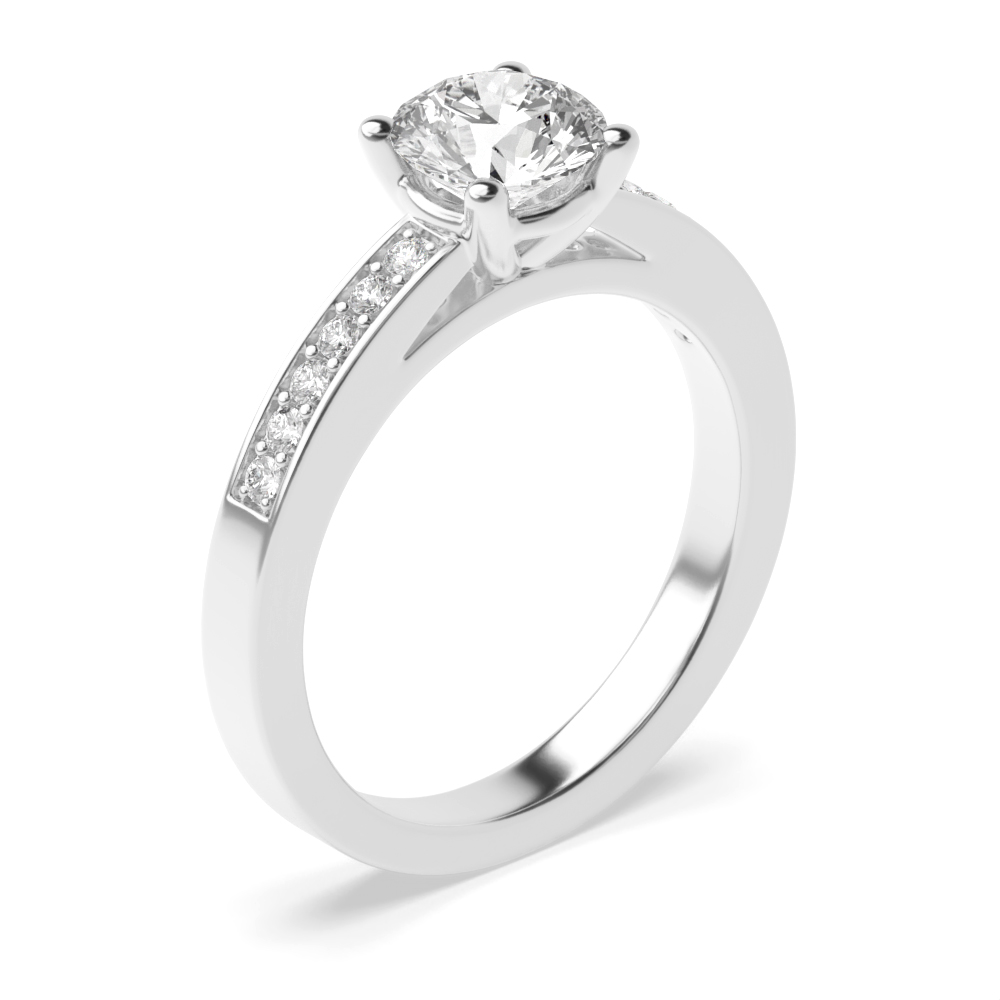 Round Cut Side Stone On Shoulder Set Diamond Engagement Ring White Gold