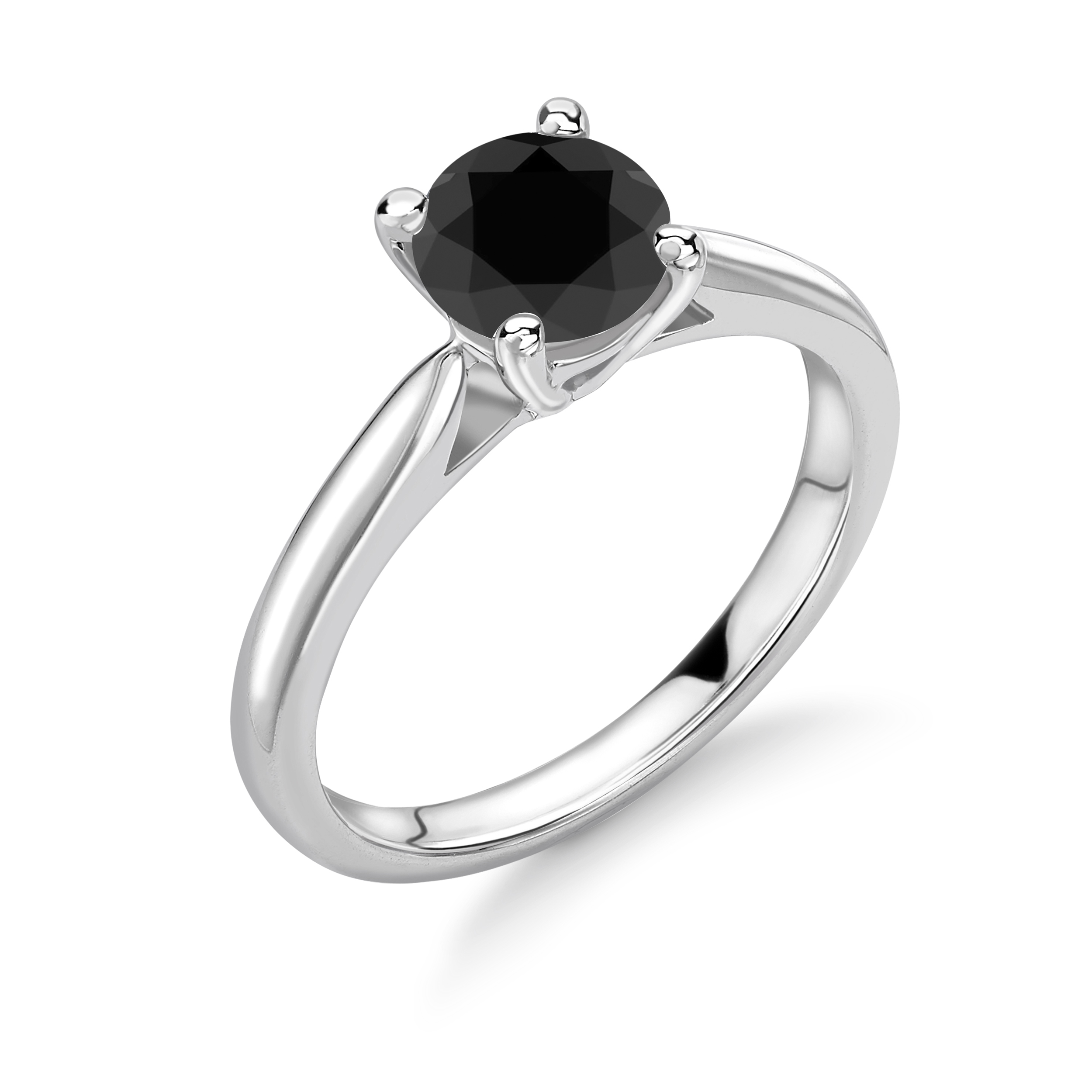 Classic Design 4 Prong Setting Round Solitaire Black Diamond Ring