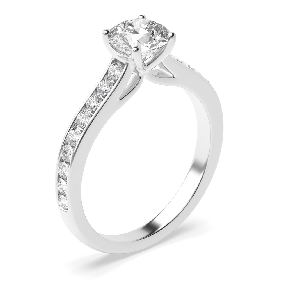 Side Stone On Shoulder Set Accented Round Diamond Engagement Ring Gold