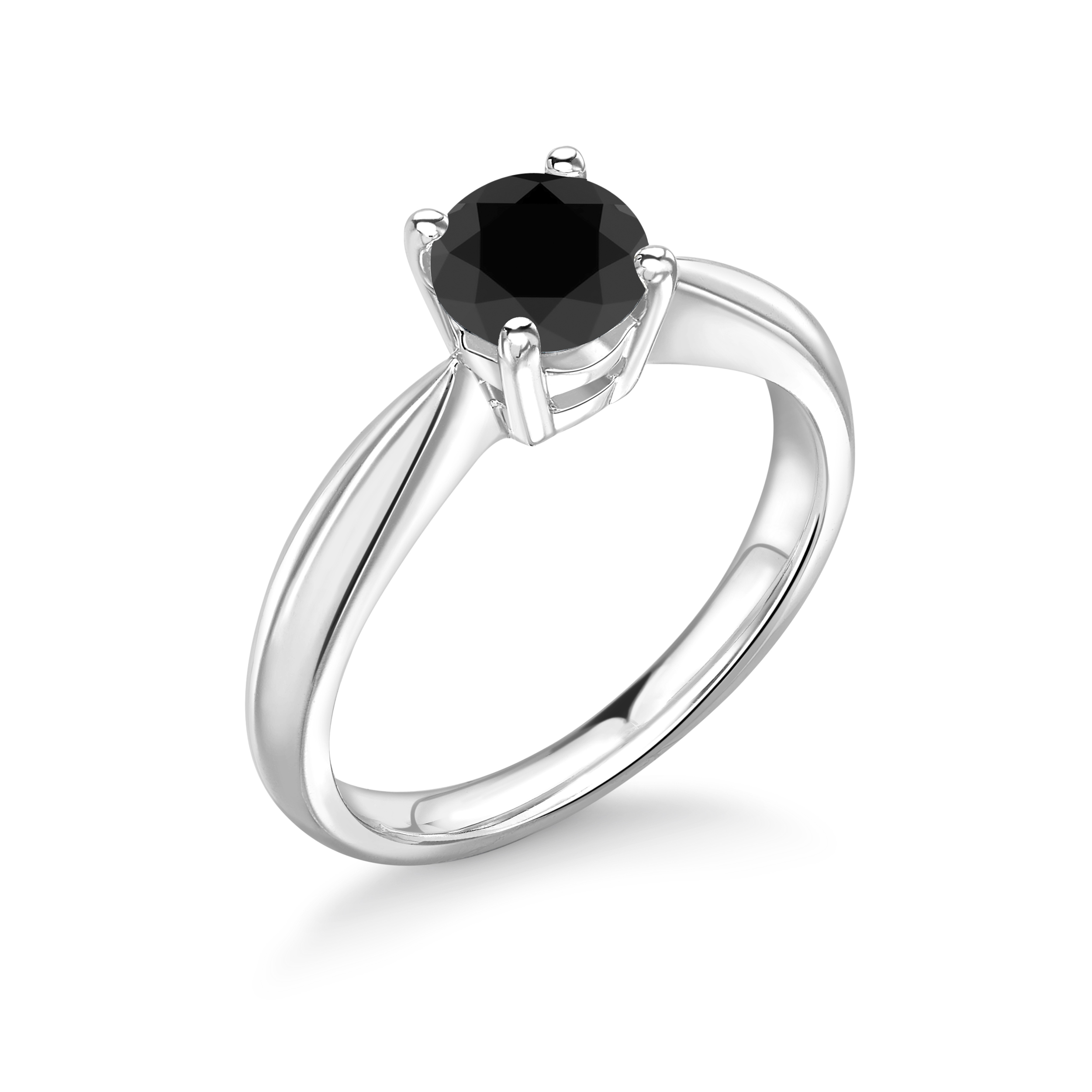 Elegant 4 Prong Set Round Solitaire Black Diamond Ring 