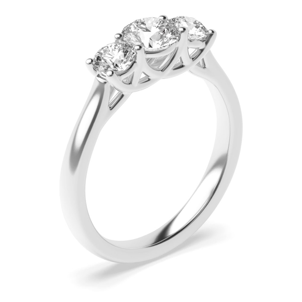 Cross Over Setting Round Trilogy Moissanite Ring in gold / Platinum