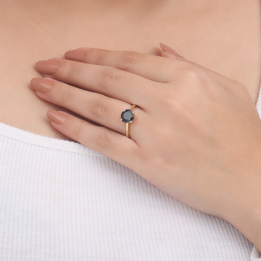 Round Basket set delicate Black Diamond Engagement Rings