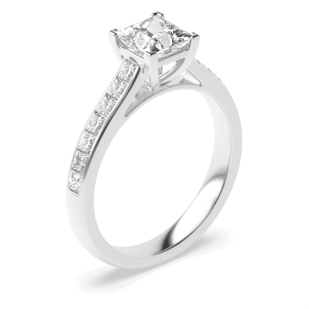 Princess Diamond Channel Set Diamond on Shoulder Engagement Ring