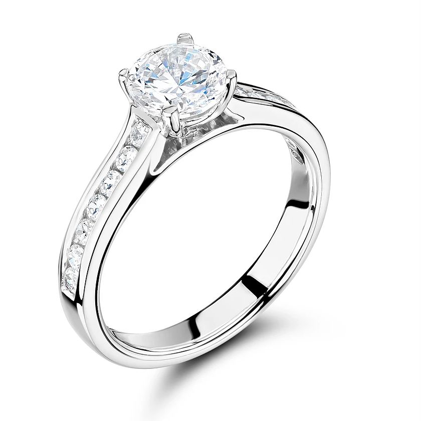 Side Stone On Shoulder Set Accented Diamond Engagement Ring Rose / White Gold