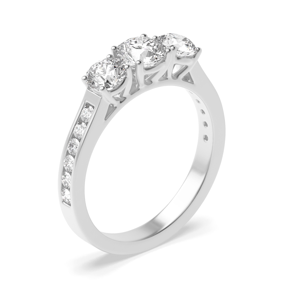 Round Lab Grown Diamond Trilogy Engagement Rings with Lab Grown Diamonds on Shoulder