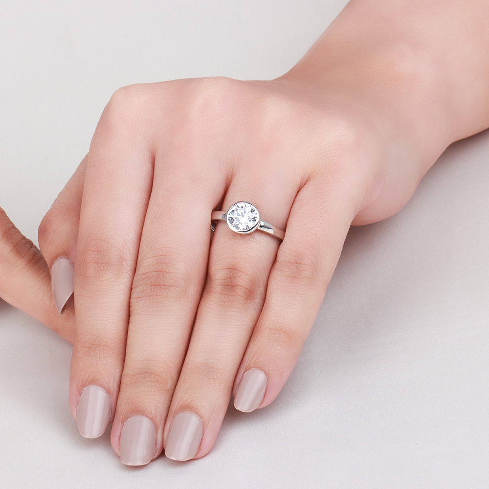 Round Rub Over Solitaire Engagement Ring