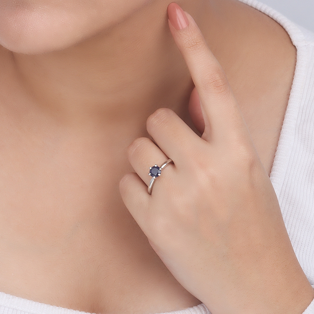 Round Square claes Black Diamond Solitaire Engagement Rings